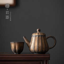复古鎏金茶壶家用手抓壶功夫茶具单壶仿古做旧泡茶壶陶壶刻字定制
