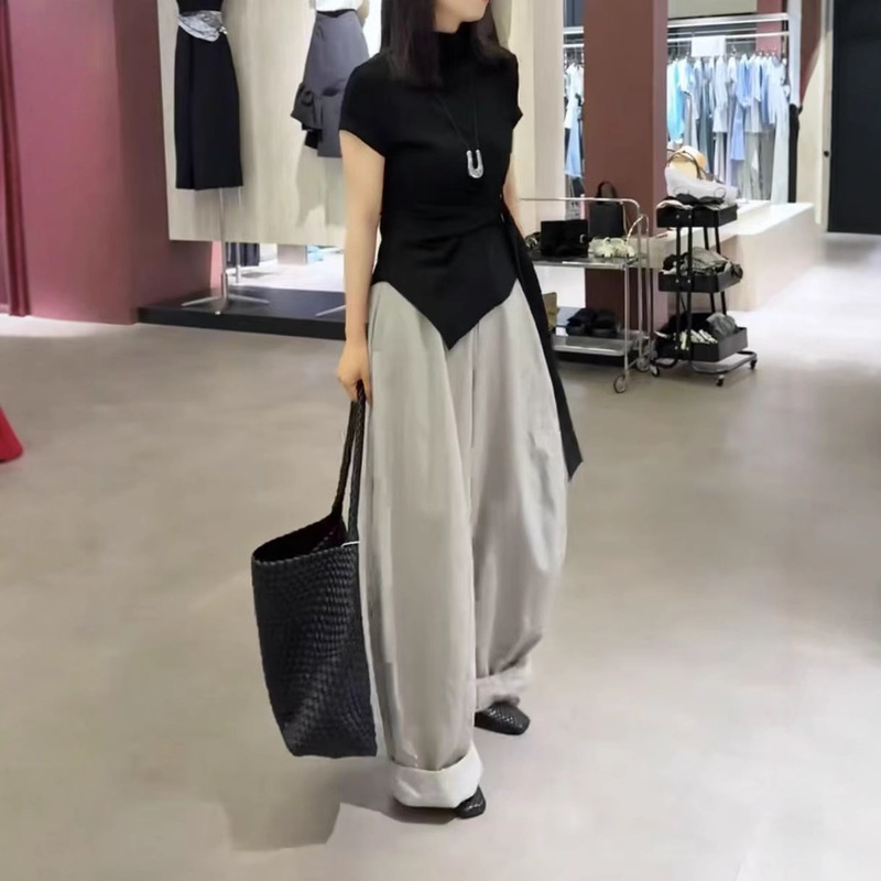 25905新大爱美依缘2025新款时尚修身绑带不规则上衣休闲阔腿裤潮|undefined