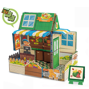 Children's Creative Street Scene Fruit Shop Puzzle Early Education Handmade Magnetic Puzzle Magnetic Sticker Diamond Magnetic Piece