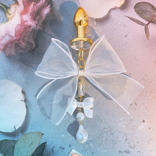 Sex toy bow with diamond white lace bow nipple clamp anal plug flirting and training sm sex toy