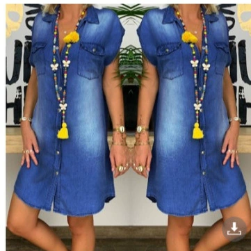 2021 трансграничное летнее Новое джинсовое платье с коротким рукавом и европейской и американской пряжкой с карманами в наличии
