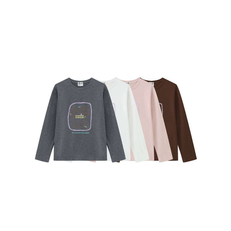 Korean-style versatile happy puppy embroidered print long-sleeve T-shirt for women, autumn loose-fit round-neck base layer