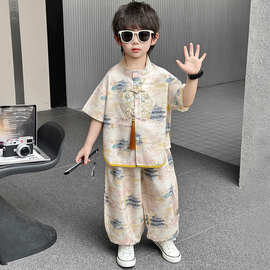 儿童夏装套装新国风男童汉服2026新款痞帅气时髦小宝宝唐装盘扣潮