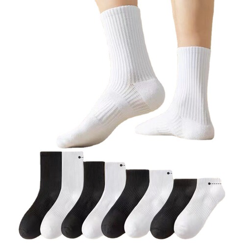 White socks for men and women, mid-calf socks, thin men's socks, cotton all-season sports socks, women's summer breathable and sweat-absorbent socks