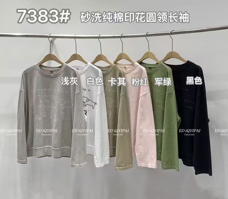 2025秋季新款女圆领日系砂洗棉印花长袖文艺风ins外贸速卖通显瘦|undefined