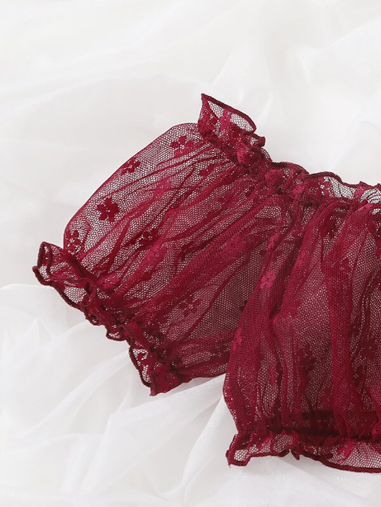 Large One Shoulder Sexy Lace Pure Desire Bra Underwear Two piece Perspective Set 08_voghion.com