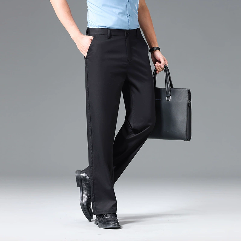 Мужские хлопковые брюки без глажки для повседневной носки, лето 2025, прямые, тонкие, деловой стиль, дышащие.