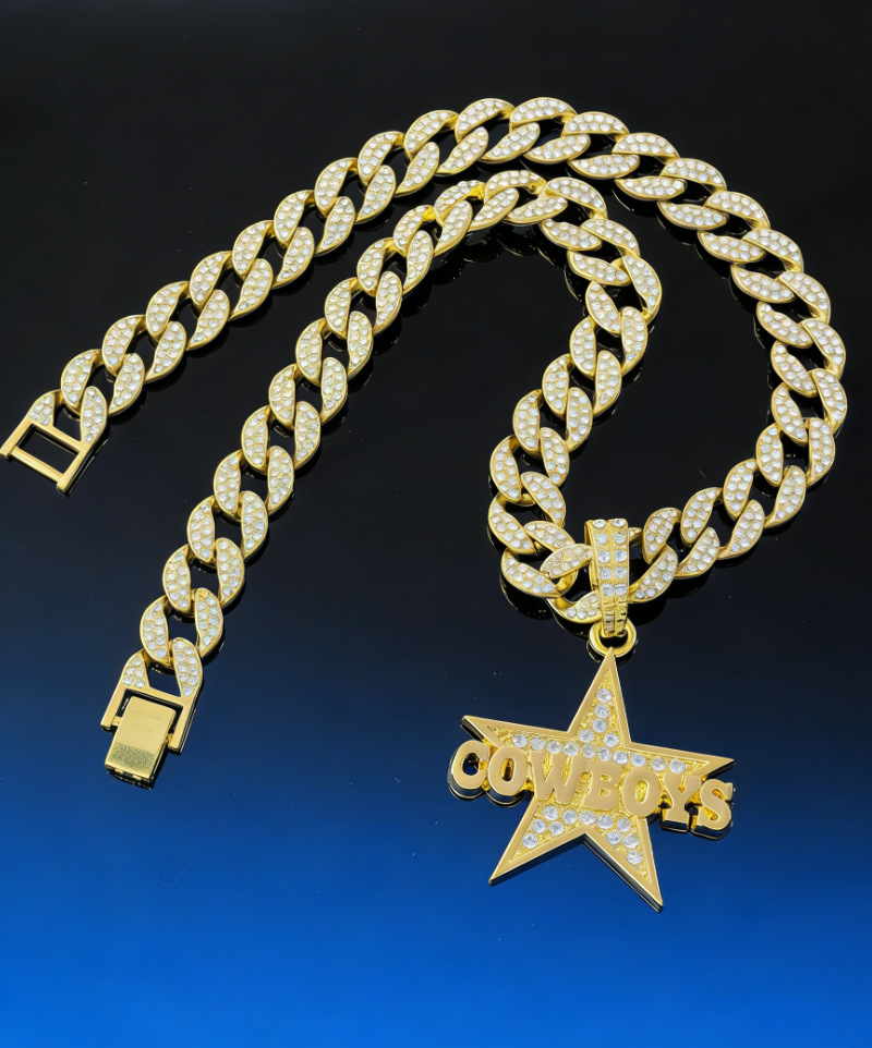 Lujo ligero de diamante completo colgante COWBOYS cadena cubana personalidad de moda cool pareja colgante hip hop personalizado