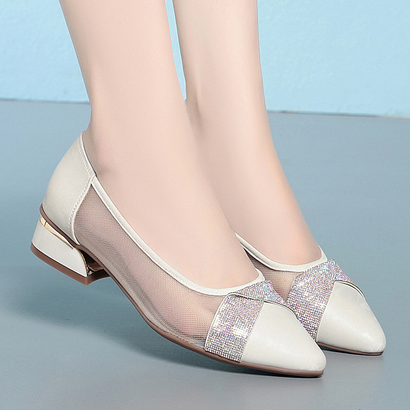 Sandal cao gót nữ đính đá lấp lánh phong cách Hàn Quốc — Màu be