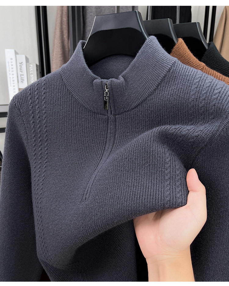 Jacquard de otoño y invierno para hombre nuevo color sólido medio cremallera suéter de vestir suéter de hombre