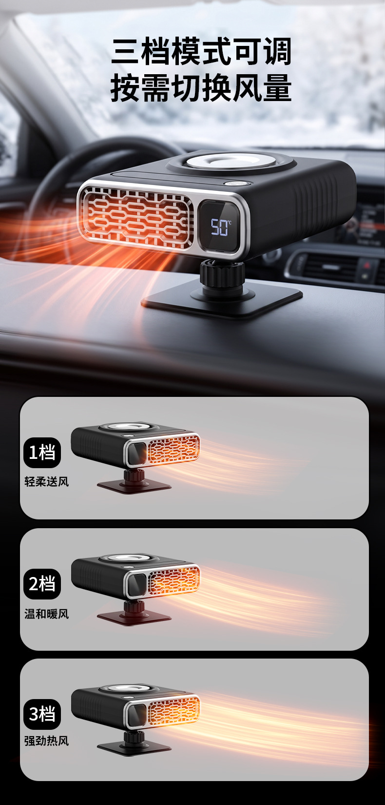 Car-mounted heater, car glass defogger and defroster, intelligent digital display, rapid heating, cooling and heating blower, heater