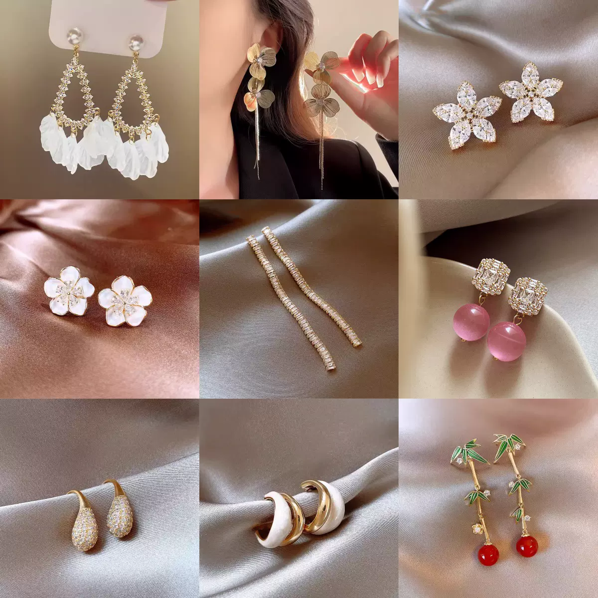 真金电镀新中式流苏长款锆石耳钉女韩国新款时尚花朵耳环小众耳饰