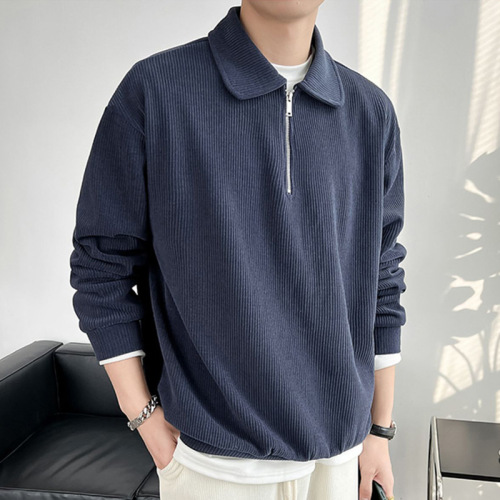 Half Zip Polo Sweatshirt for Men - Autumn Trendy Streetwear with a Tough and Cool Style, Light Mature Fashion, Youth Collar Striped Thin Jacket