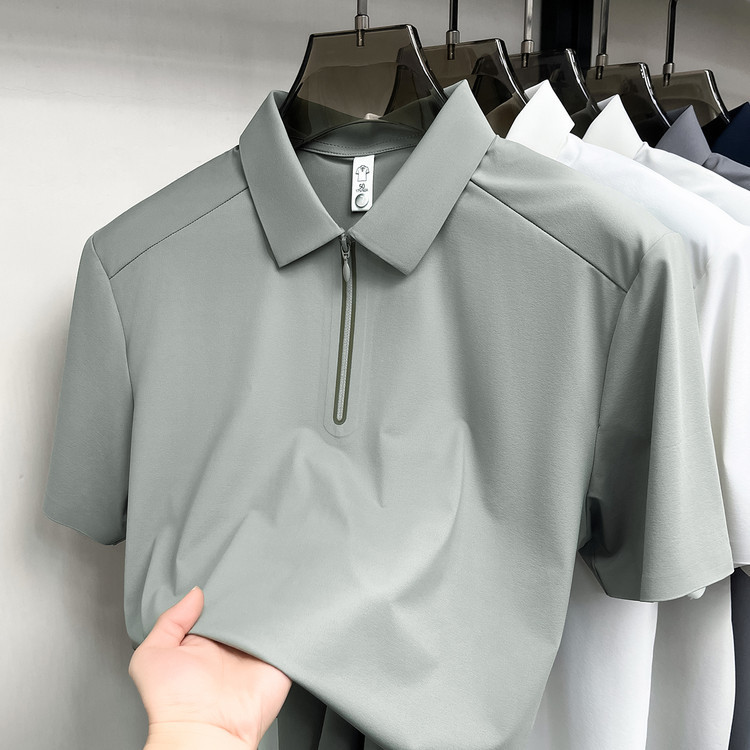 Desang Wrinkle-Resistant Quick-Dry Half-Zip Seamless Men's Polo with Ice-Skin Quick-Dry Technology, 7A Antibacterial, Turn-Down Collar, Short-Sleeve Casual