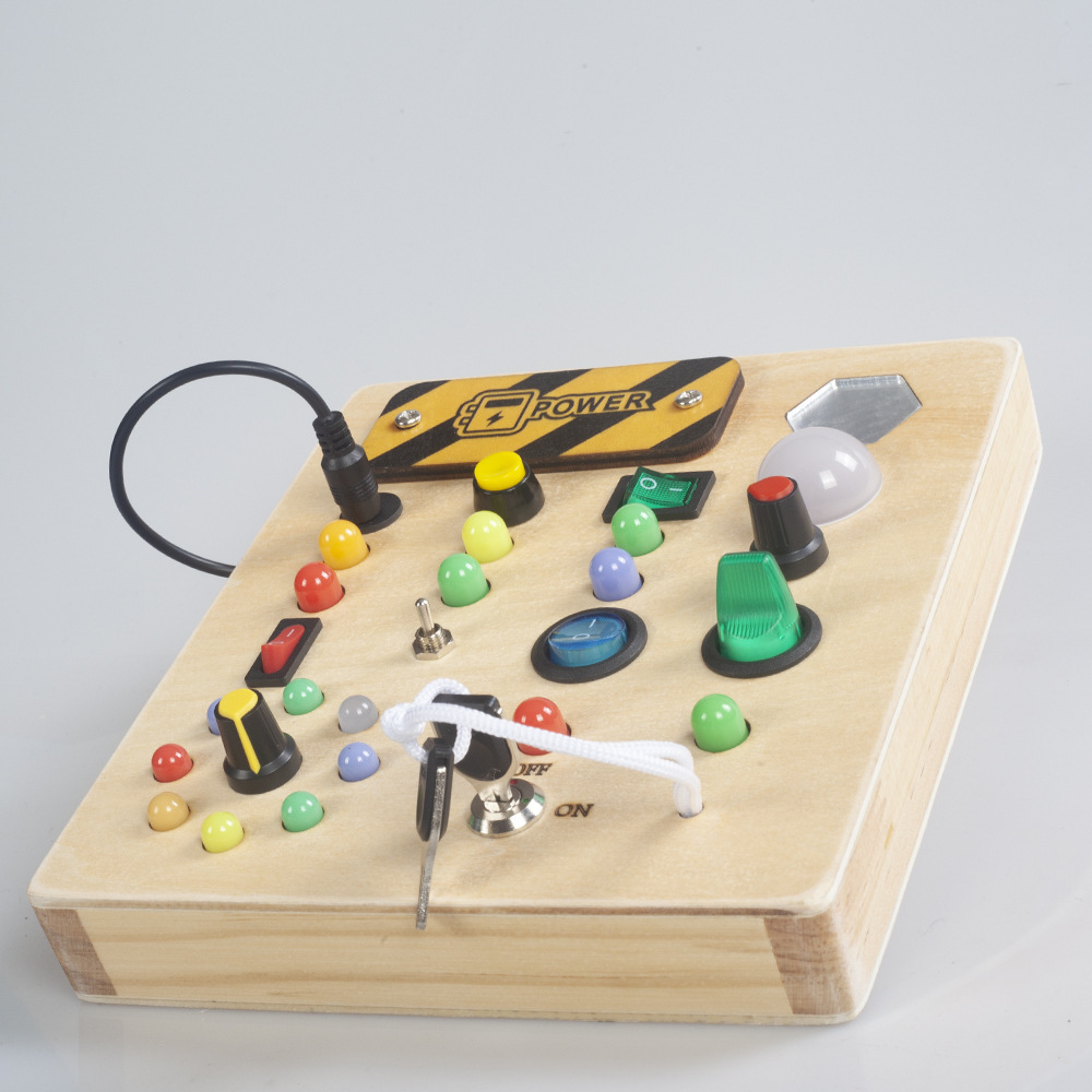 Interruptor LED ocupado tablero de los niños de educación temprana juguetes educativos interruptor de madera caballo corriendo placa de circuito de luz juguetes de aprendizaje