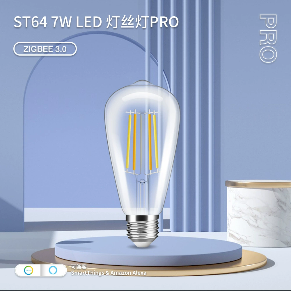 Geller ZigBee3.0 умная LED-нить лампа стеклянная ретро 7Вт может регулироваться тёплый и тёплый белый - лампа для гостиной ST64