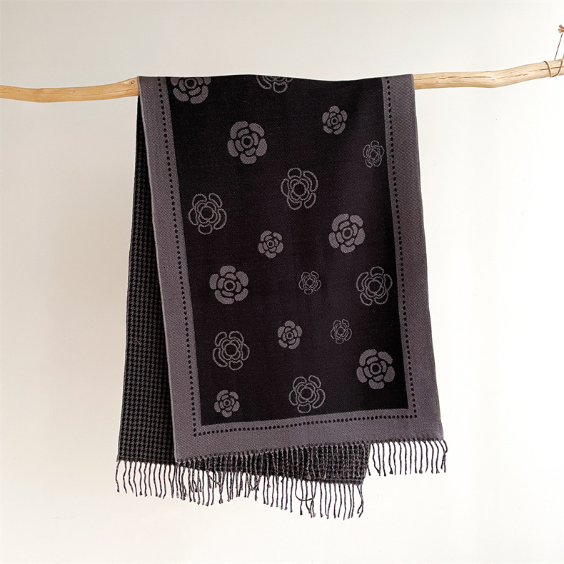 Herbst und Winter neue Tasche Damen Kerngarn Kamelie Tausend Vogelgitter doppelseitig warm Schal vielseitig dekorative Kaschmirschal_voghion.com