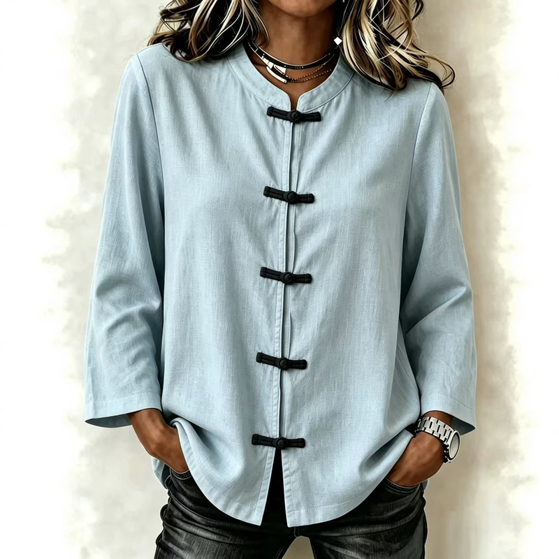 European and American independent site Amazon 2026 autumn new women's solid color buttoned stand-up collar long-sleeve shirt European and American independent site Amazon 2026 autumn new women's solid color buttoned stand-up collar long-sleeve shirt