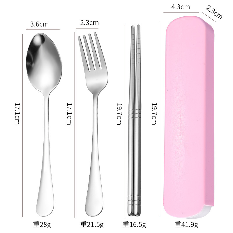 304 "핑크" 포크 스푼 젓가락 상자 세트 3