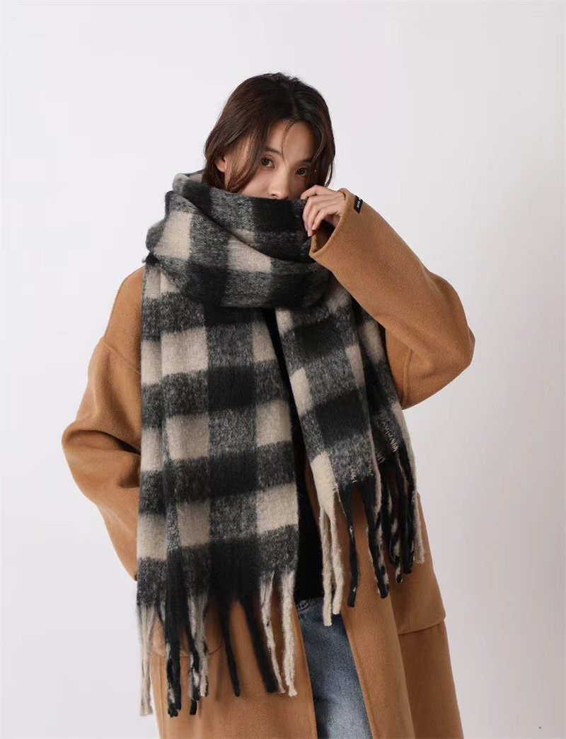 Écharpe en mohair douce et moelleuse de couleur unie pour femme, châle chaud et épais en cachemire polyvalent, nouvelle collection automne hiver_voghion.com