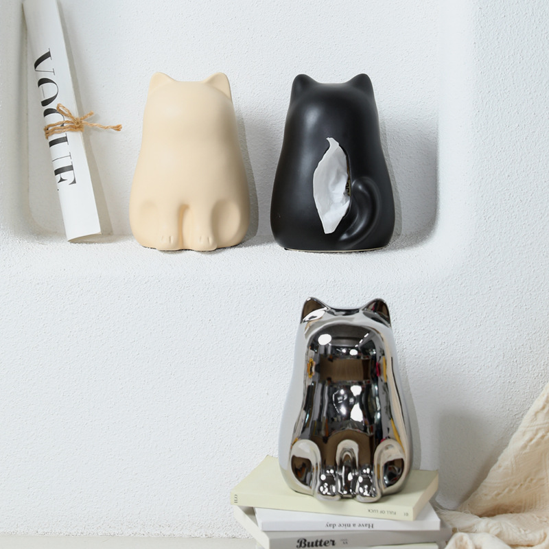 Moderno simple y lindo gato de cerámica caja de pañuelos decoración creativa caja de papel para el hogar decoración de escritorio de la sala de estar