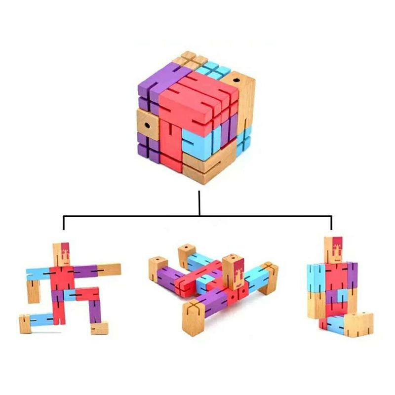 Variedad cubo robot Deformación de madera rompecabezas juguetes de inteligencia matemática estudiantes de primaria 3-9 años de edad