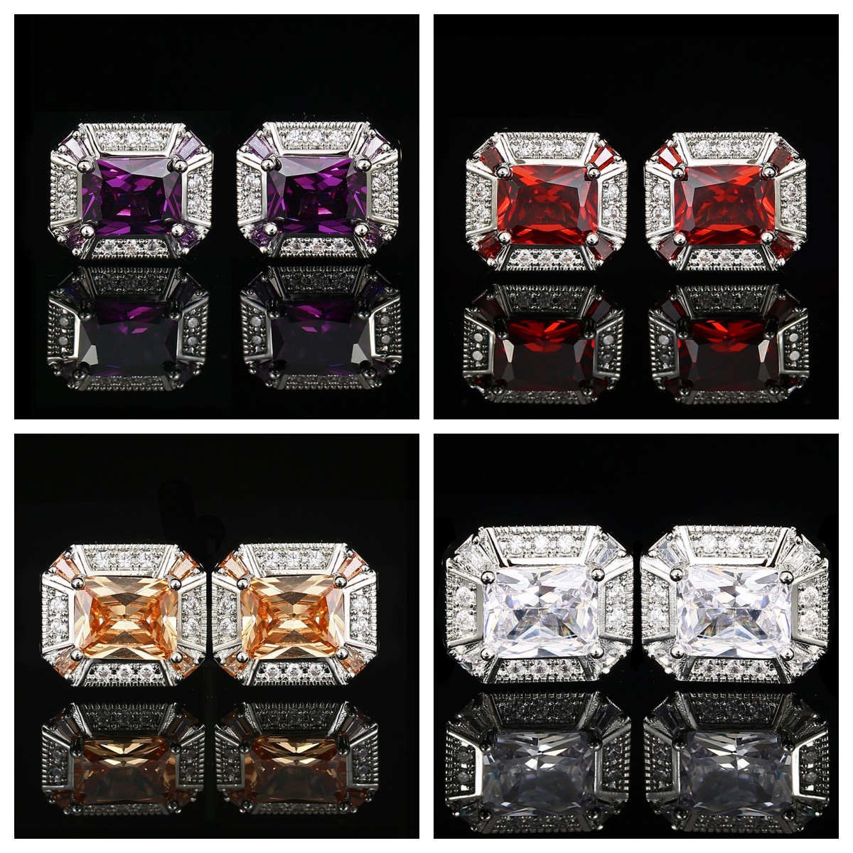 Cross-Border fashion Direct Sales French men's shirt red crystal cufflinks Women's Light luxury zircon cufflinks cufflinks