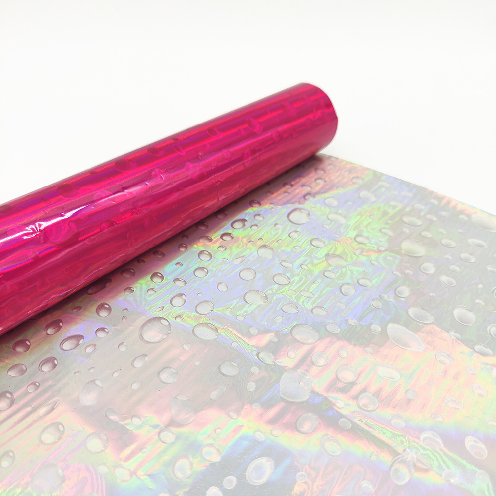 玫红色素面贝壳镭射切面转膜金属烫金镀铝膜耐高温预涂膜鞋材辅料