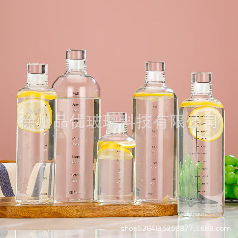 批发高颜值高硼硅刻度杯奶茶饮料玻璃瓶可印logo玻璃水杯网红泡茶