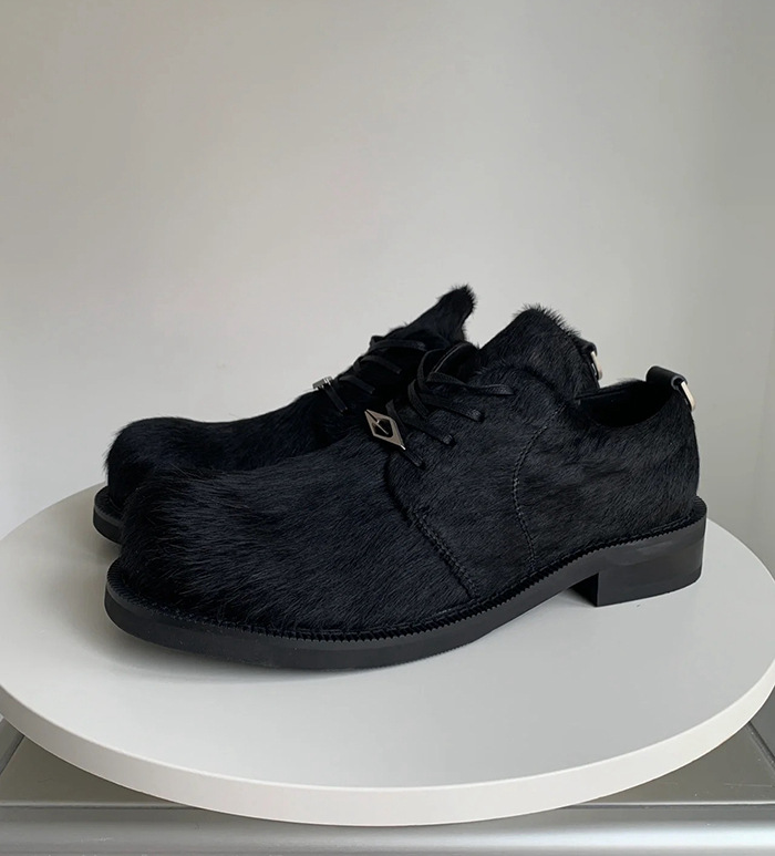 Scarpe derby in pelle di crine di cavallo da uomo e da donna, con suola spessa, casual Lefu, con punta grande_voghion.com