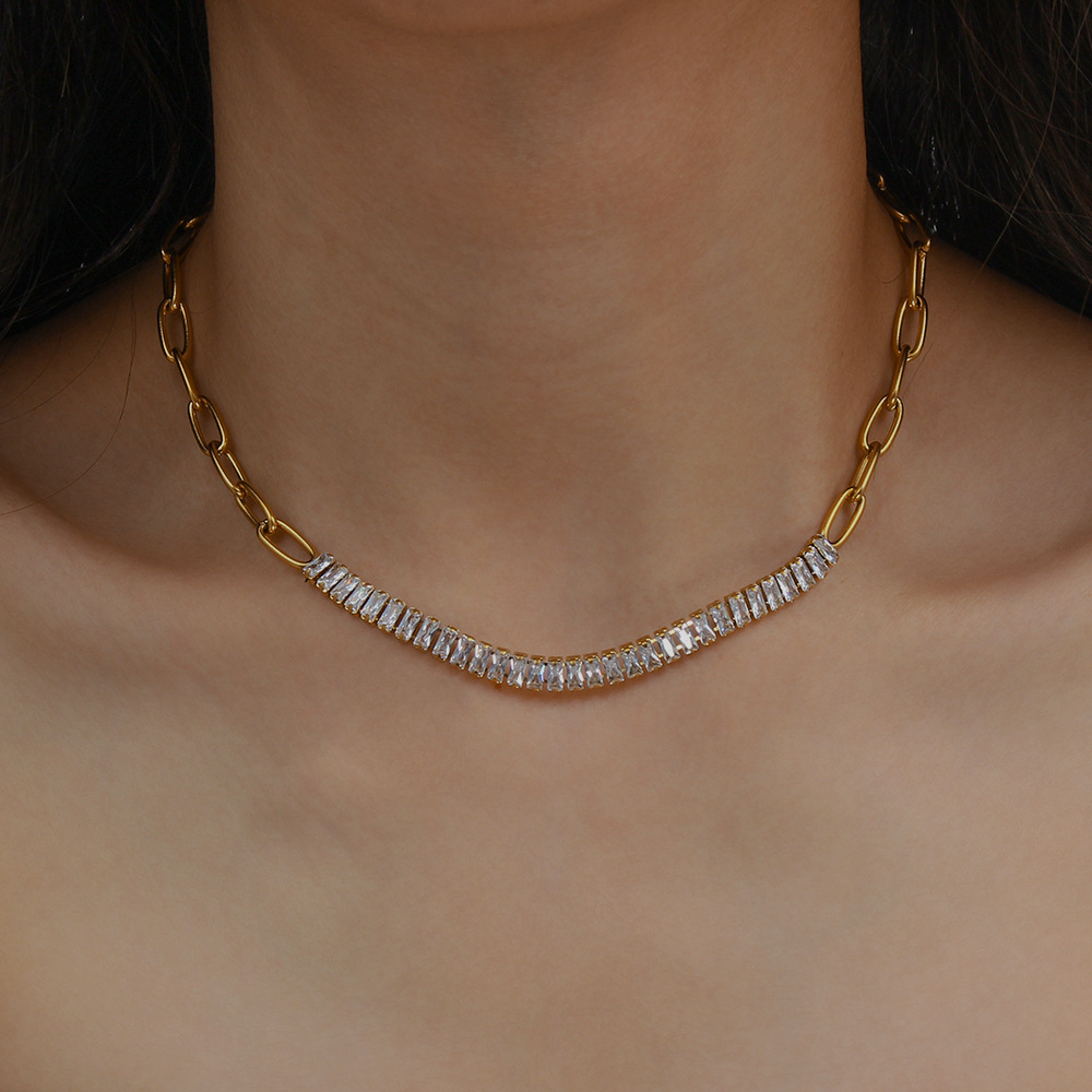 Fashion Square Stainless Steel Plating Inlay Zircon Bracelets Necklace