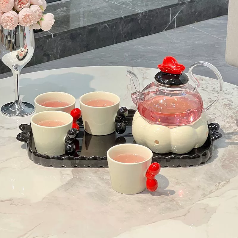Ceramic flavored tea, teapot, tea cup, set, fruit tea, afternoon tea, candle