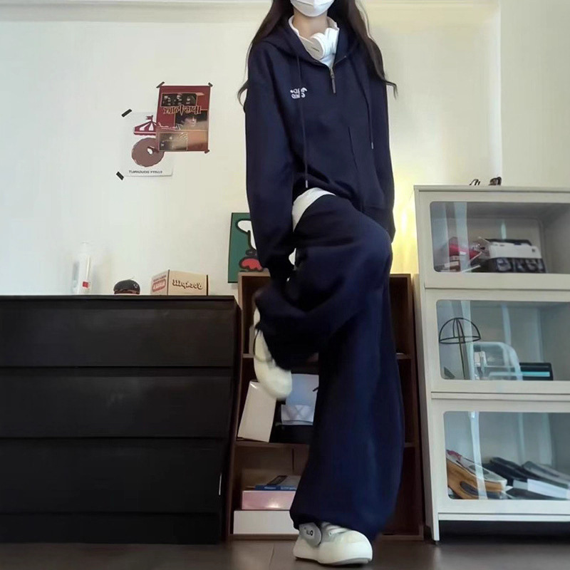 秋冬韩版东大门时尚运动衣服女套装宽松休闲卫衣连帽跑步服两件套|undefined
