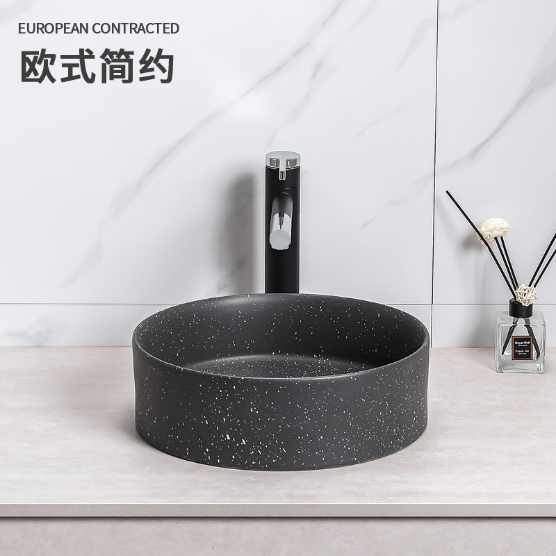 Ronda borde Delgado Cuenca del arte Mesa integrada lavabo de cerámica Hotel negro simple lavabo del baño
