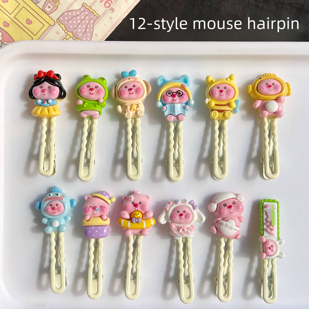 12 Forcina per capelli a forma di marmotta, carina, dolce, ragazza, forcina laterale a forma di cuore, giapponese e coreana, mini copricapo con clip laterale morbido per ragazza_voghion.com