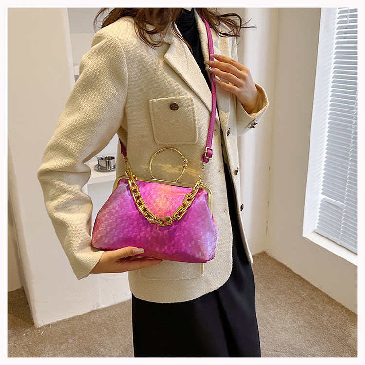Women's Small Pu Leather Color Block Streetwear Shell Clasp Frame Shoulder Bag Crossbody Bag Dome Bag display picture 5