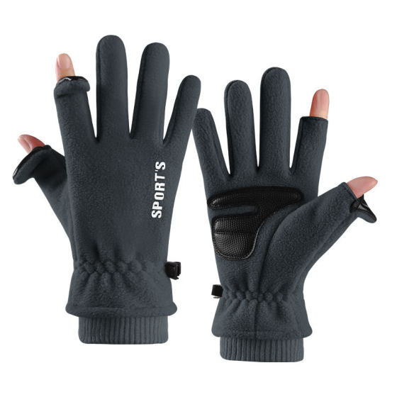 Flip Finger Fleece Gloves Winter Women and Men's Couple Riding Electric Bicycle Cold-proof fleece-lined Thickened Warm
