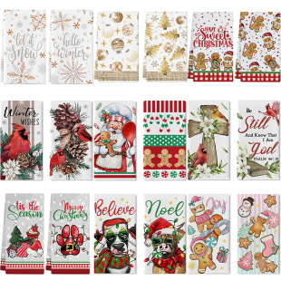 Christmas Rag Jit Dropshipping Temu Cross-Border Christmas Kitchen Dish Towel Printed Christmas Snowman Hand Towel