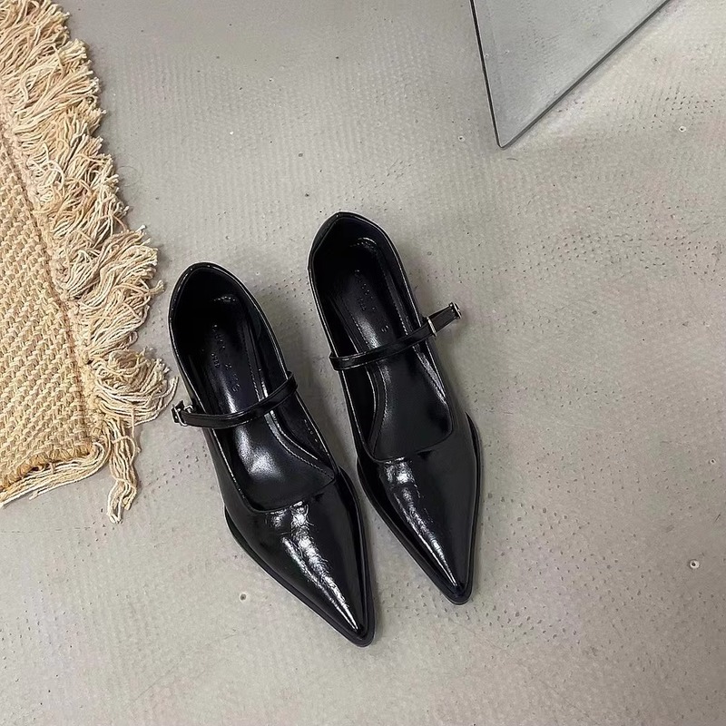 法式气质尖头玛丽珍鞋女一字带通勤小皮鞋复古高级感极简粗跟单鞋|undefined