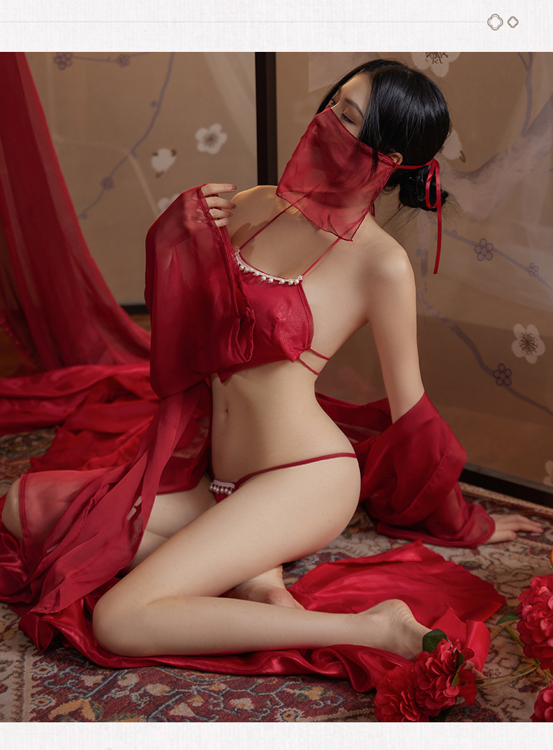 Hanfu-Inspired Chiffon Lingerie Set with Robe, Belly Wrap, Thong and Veil — detail image 16