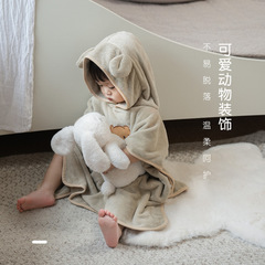 Animal embroidery coral fleece children baby bath towel tassel edge bath towel water-absorbent baby home bath towel cape