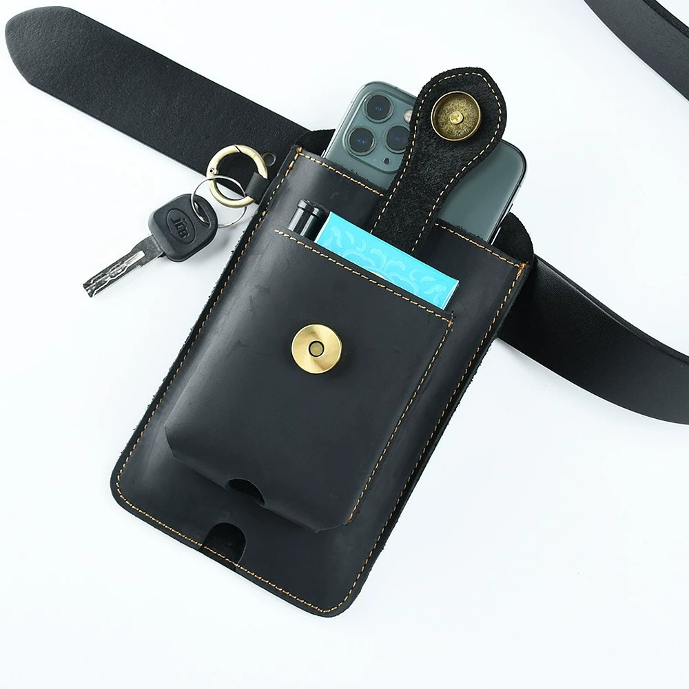 Men's retro universal belt bag, genuine leather
