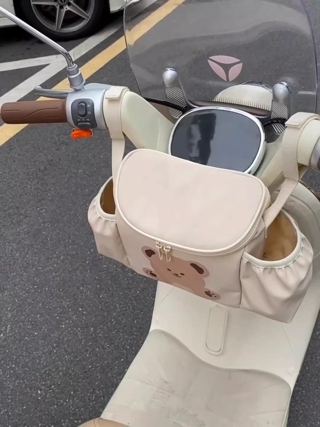 New Electric Vehicle Hanging Storage Bag for Tricycles and Baby Strollers, Large Capacity Front Storage Pouch, Phone Holder