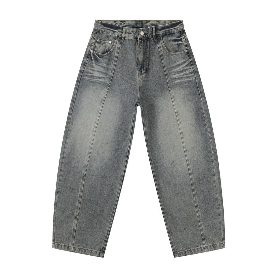 Quần jean nam ống rộng lưng giữa, dáng suông thẳng, denim mềm phong cách retro — màu xanh