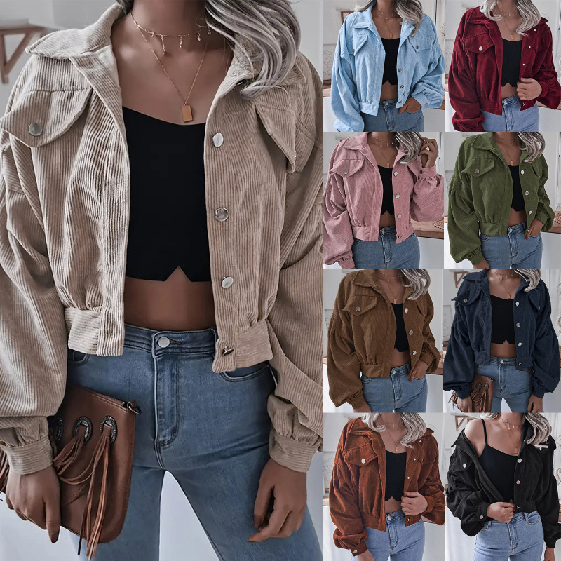Ins Style Autumn and Winter European and American Lantern Long-Sleeved Corduroy Casual Short Outwear Jacket Amazon Hot Cross-Border Women's Clothing