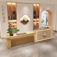 新中式原木色收银台茶台艺术养生馆接待台民宿吧台美容院茶馆前台
