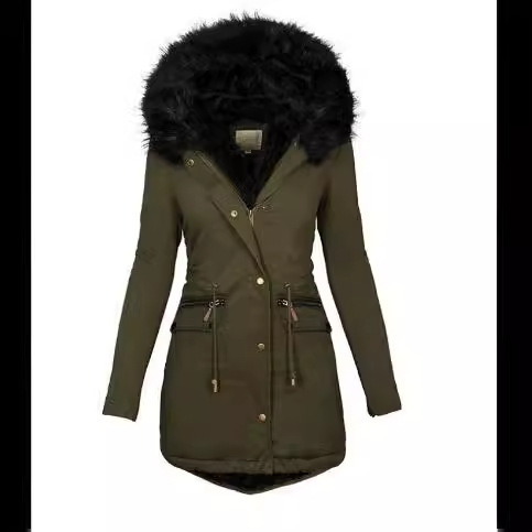 Autumn/Winter New Slimming Women's Fashion Cozy Plaid Hooded Cotton Padded Zipper Coat for European and American Women