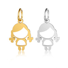 现货跨境不锈钢镜面精抛光小女孩吊坠 diy钛钢镀真金饰品配件挂件