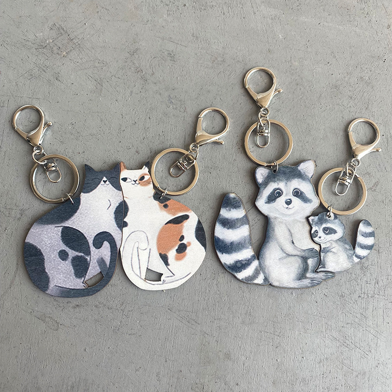 Cartoon Style Animal Wood Printing Bag Pendant Keychain display picture 1