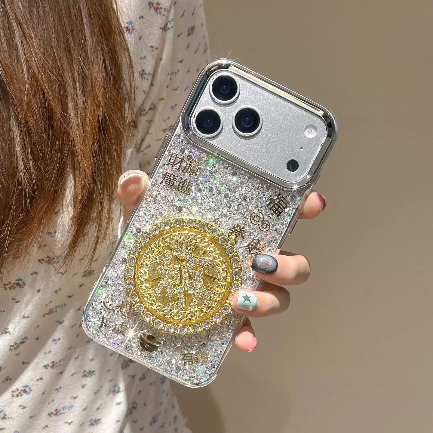 适用苹果18promax手机壳iphone17滴胶闪粉转盘美元发财16pro新款X